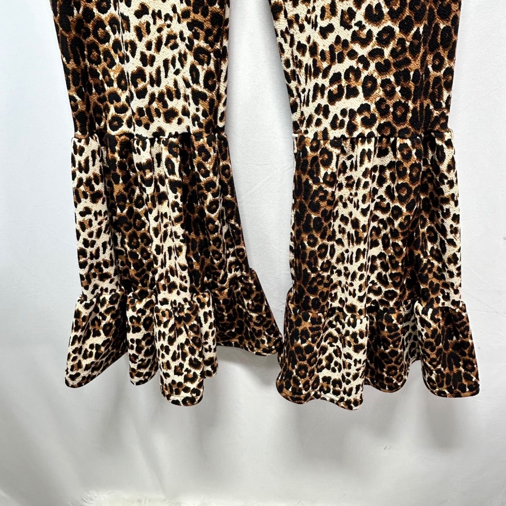 Park Avenue Leopard Print Flare Leggings Ruffle Bell Bottom Pants Women's M - Picture 4 of 9